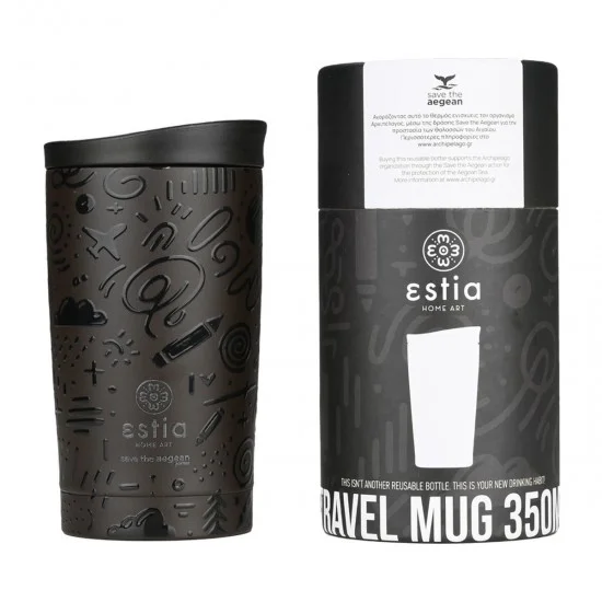 Φωτογραφία προϊόντος: Estia Home Art Estia Travel Mug Save The Aegean Ανακυκλώσιμο Ποτήρι Θερμός Ανοξείδωτο BPA Free 350ml Noir Echo με Καλαμάκι 01-25588