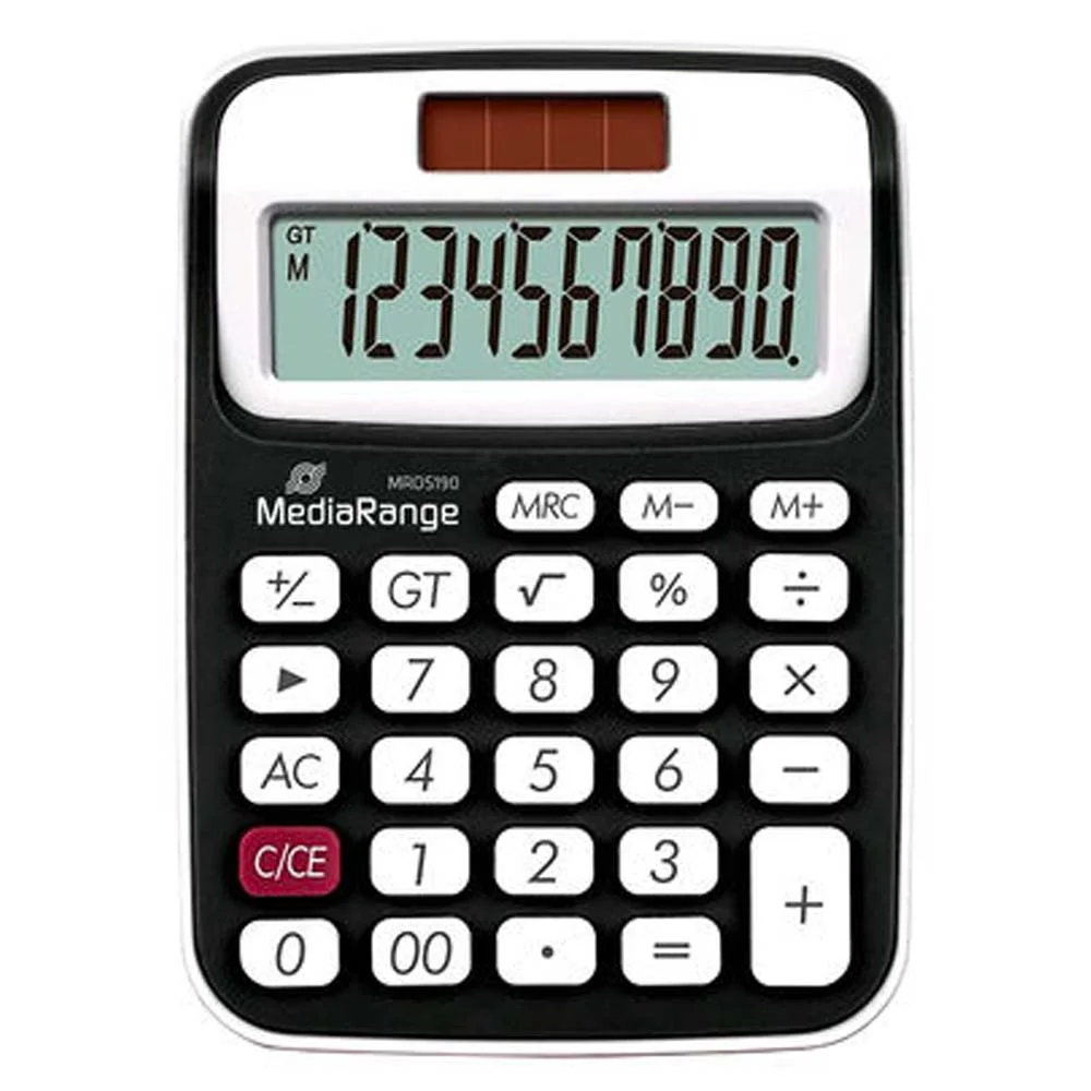 Φωτογραφία προϊόντος: MediaRange Compact calculator with 10-digit LCD, solar and battey-powered, black/white (MROS190)