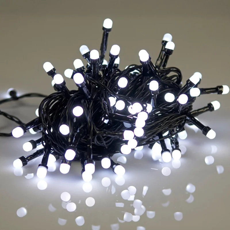 Φωτογραφία προϊόντος: OEM Φωτάκια 100L Milky Led Mε Eπεκτεινόμενο Mαύρο Kαλώδιο - Λευκό Λαμπάκι 31V