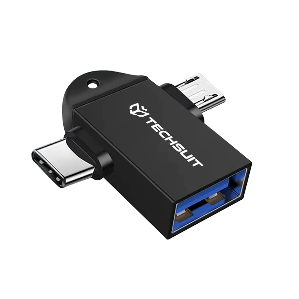 Φωτογραφία προϊόντος: Techsuit OTG ΑντάπτοραςTwoVoltX 3in1 USB σε Micro-USB + Type-C Black