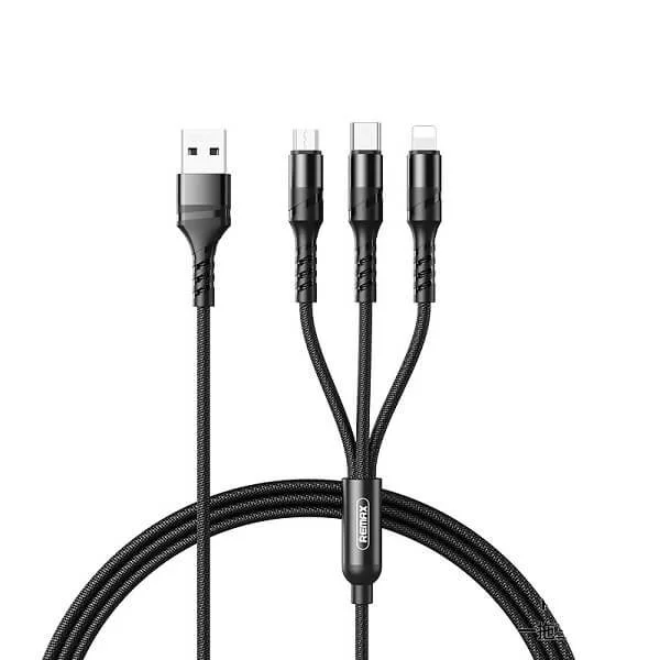 Φωτογραφία προϊόντος: REMAX USB Καλώδιο Γρήγορης Φόρτισης 3.1A 3 Σε 1 Μαύρο 120cm