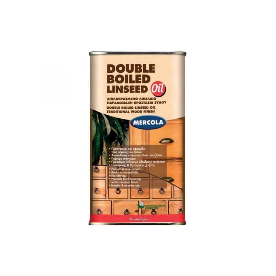 Φωτογραφία προϊόντος: Mercola DOUBLE BOILED LINCEED OIL Διπλά Βρασμένο Λινέλαιο Για ξύλα Άχρωμο ΣΑΤΙΝΕ 2,5 lt
