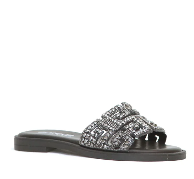 Φωτογραφία προϊόντος: Anteos Shoes 25388 Γυναικεία Σανδάλια - Παντόφλες από Δέρμα και Strass σε Μαύρο χρώμα