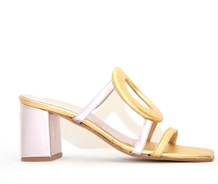 Φωτογραφία προϊόντος: Anteos Shoes 25266 Γυναικεία Πέδιλα από Δέρμα σε Λιλά - Χρυσό χρώμα