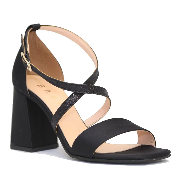 Φωτογραφία προϊόντος: Anteos Shoes Γυναικείο πέδιλο Anteos Basic 3737 σε μαύρο χρώμα από σατέν και Glitter