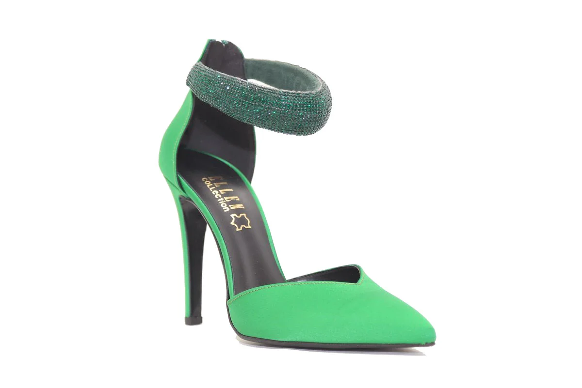 Φωτογραφία προϊόντος: Ellen Shoes Γυναικείες γόβες Ellen 83935 σε Πράσινο χρώμα Σατέν με ψηλό τακούνι