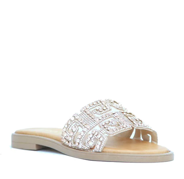 Φωτογραφία προϊόντος: Anteos Shoes 25388 Γυναικεία Σανδάλια - Παντόφλες από Δέρμα και Strass σε Ταμπά χρώμα