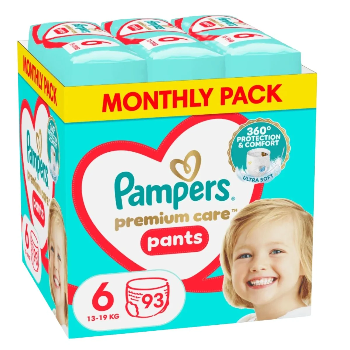 Φωτογραφία προϊόντος: Pampers,Pampers Monthly Packs Pampers Premium Care Monthly Pack Πάνες Βρακάκι No. 6 15+kg 93τμχ