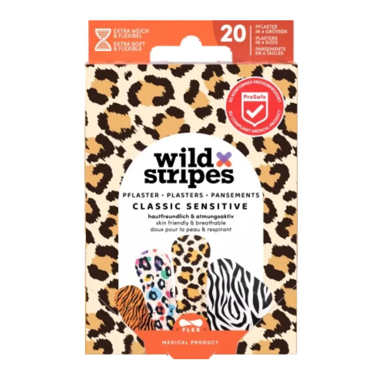 Φωτογραφία προϊόντος: Invisibobble Wild Stripes Classic Sensitive Animal Αυτοκόλλητα Επιθέματα Πολύχρωμα σε 4 Μεγέθη 20τμχ