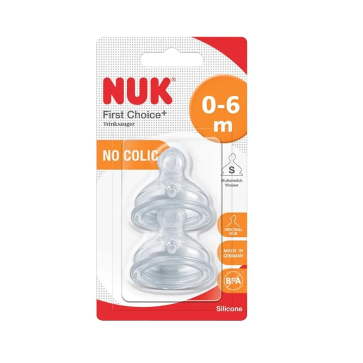 Φωτογραφία προϊόντος: Nuk,Nuk Θηλές Σιλικόνης Nuk First Choice+ Θηλή Σιλικόνης 0-6m Μέγεθος Small 2τμχ