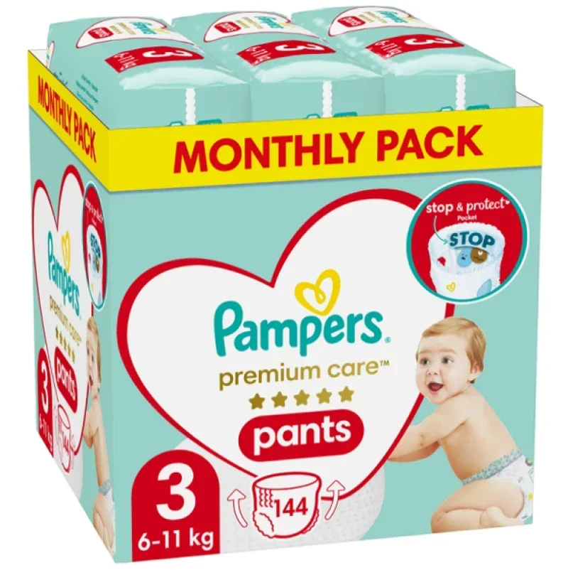 Φωτογραφία προϊόντος: Pampers,Pampers Monthly Packs Pampers Premium Care Monthly Pack Πάνες Βρακάκι No. 3 6-11kg 144τμχ