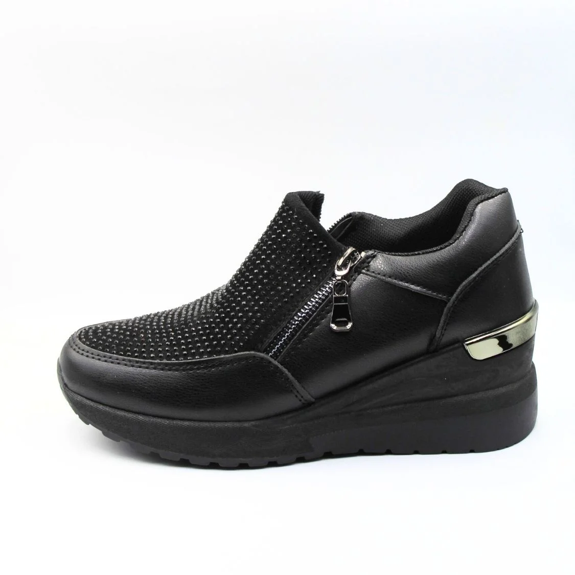 Φωτογραφία προϊόντος: PLATO Sneakers με Strass και Φερμουάρ Μαύρο Δίπατο