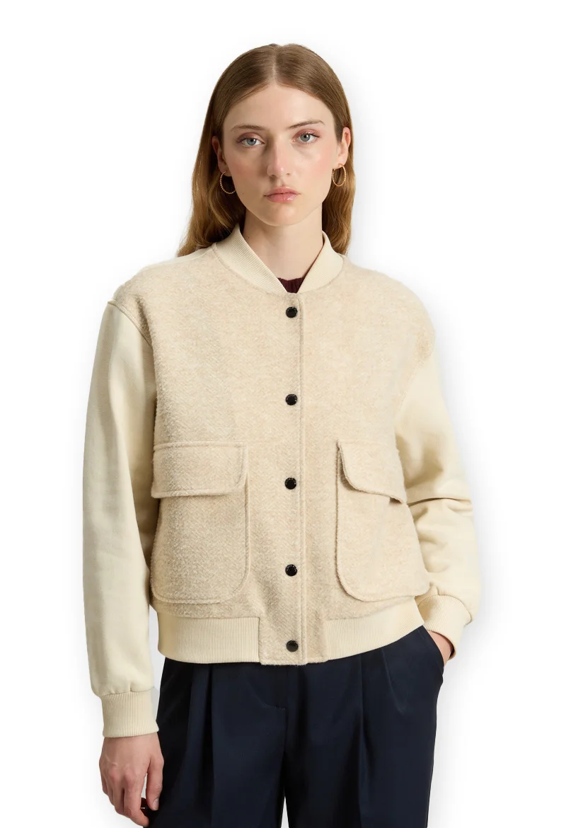 Φωτογραφία προϊόντος: WOOLRICH ΓΥΝΑΙΚΕΙΟ ΦΟΥΤΕΡ MIXED FLEECE BOMBER WOOLRICH ΚΑΝΟΝΙΚΗ ΓΡΑΜΜΗ ΜΠΕΖ