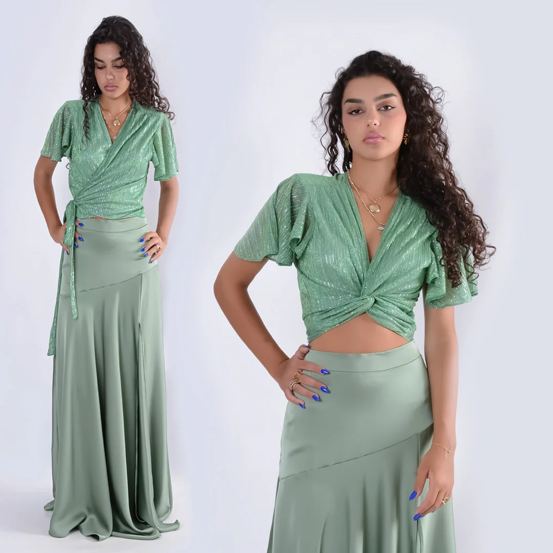 Φωτογραφία προϊόντος: Anna Samouka Shiny Crop-to 10972B Green