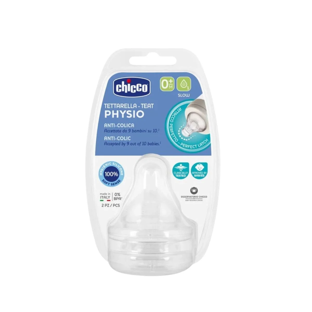 Φωτογραφία προϊόντος: Chicco,Chicco Θηλές Σιλικόνης Chicco Physio Teat Anti-Colic Θηλή Σιλικόνης Αργής Ροής 0m+ 2τμχ