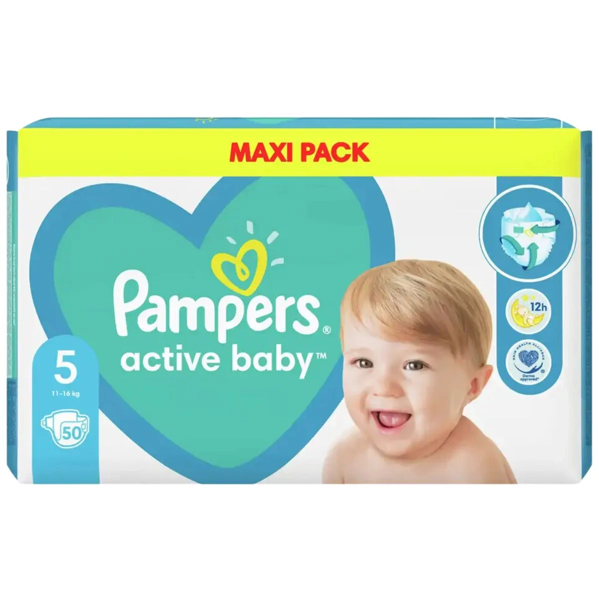 Φωτογραφία προϊόντος: Pampers,Pampers Active Baby Pampers Active Baby Maxi Pack Βρεφικές Πάνες No5 (11-16kg) 50τμχ