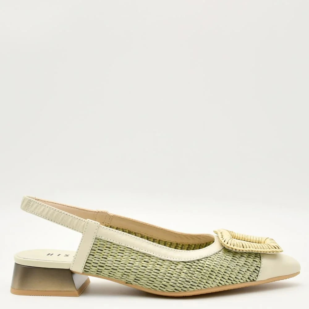 Φωτογραφία προϊόντος: Slingbacks γόβες με χοντρό χαμηλό τακούνι Γυναικεία Hispanitas RHV254046-LATTE Dali-V25 σε μπεζ με λαδί δέρμα