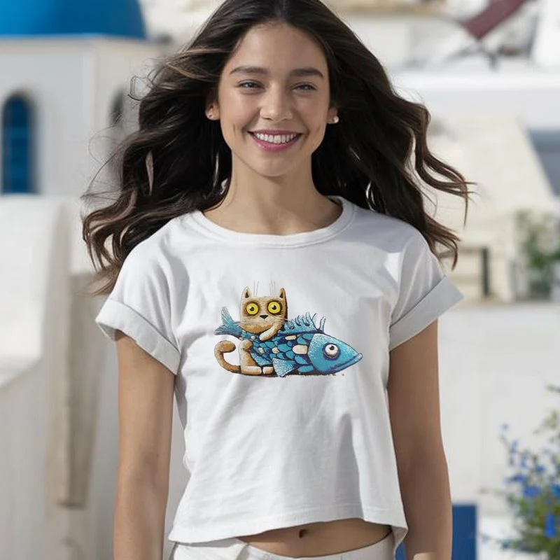 Φωτογραφία προϊόντος: Prime T-Shirt Γυναικείο Γατούλες Ψαράκι 933