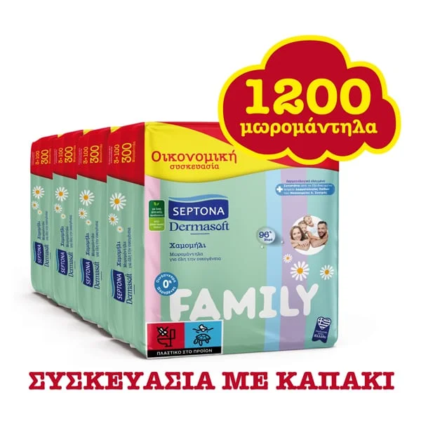 Φωτογραφία προϊόντος: Septona Family Μωρομάντηλα χωρίς Οινόπνευμα & Parabens με Χαμομήλι 12x100τμχ