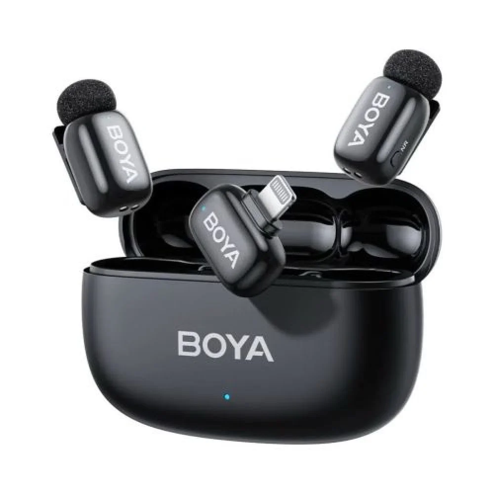 Φωτογραφία προϊόντος: BOYA Microphone Wireless Mini 2-03 2.4GHz, AI Powered Noise Cancellation with 2 transmitters and 1 receiver (Lightning) Black EU