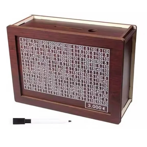 Φωτογραφία προϊόντος: OEM Ξύλινος DIY Κουμπαράς με Στόχο Αποταμίευσης έως 3000 Ευρώ - Καφέ