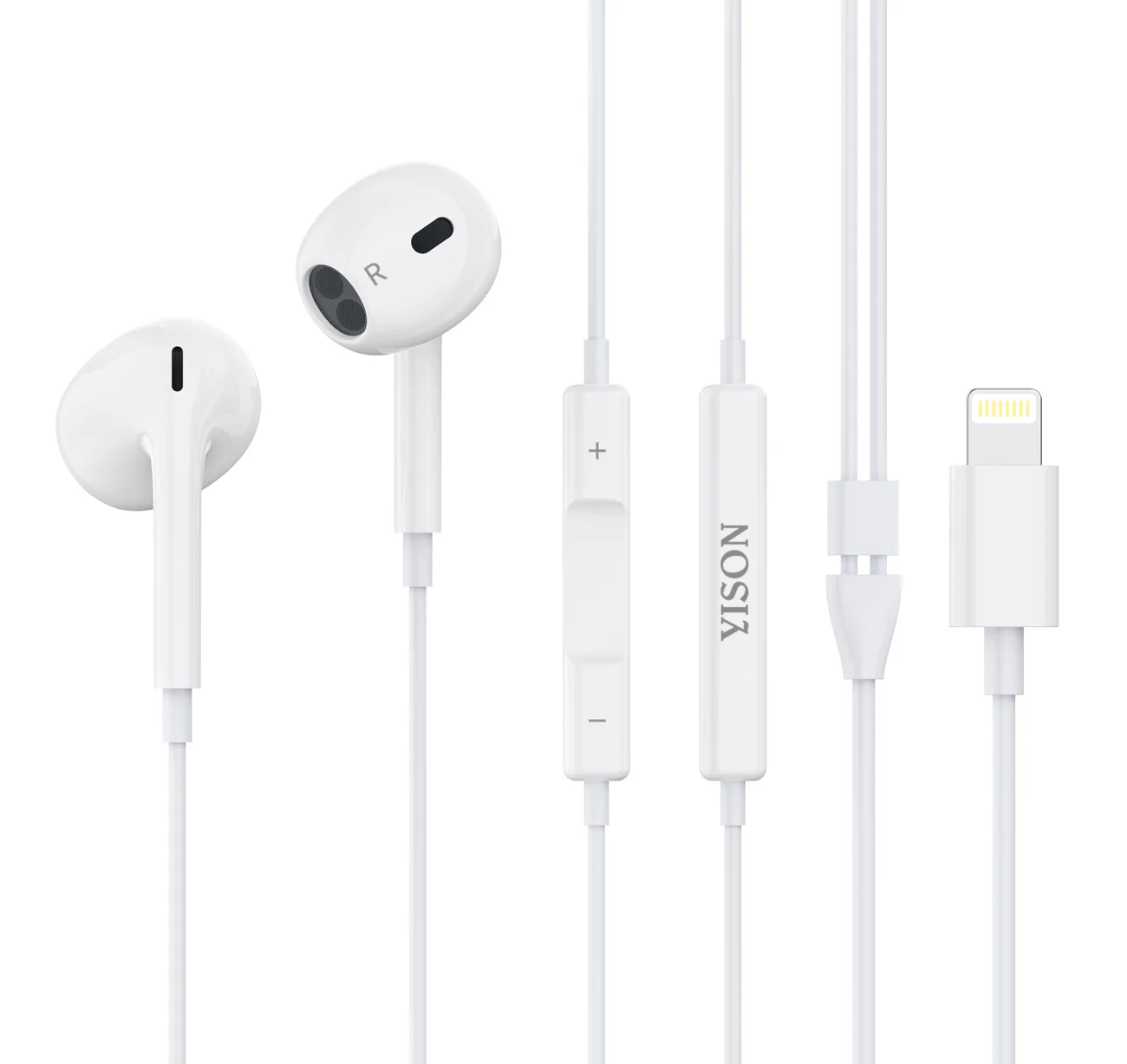Φωτογραφία προϊόντος: YISON earphones με μικρόφωνο X7, Lightning σύνδεση, Φ14mm, 1.2m, λευκά