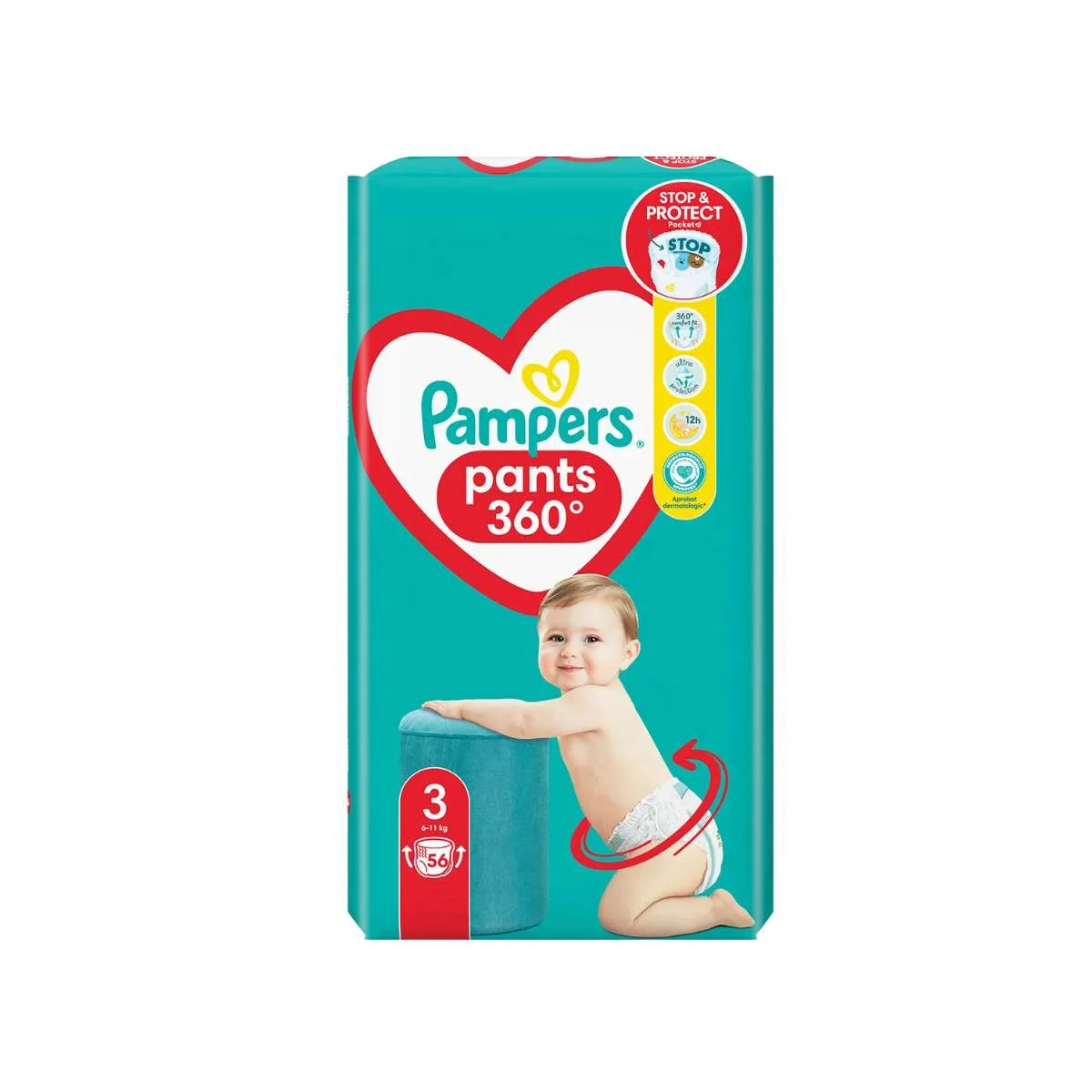 Φωτογραφία προϊόντος: Pampers,Pampers Pants Pampers Pants 360° Πάνες Βρακάκι No.3 6-11kg 56τμχ