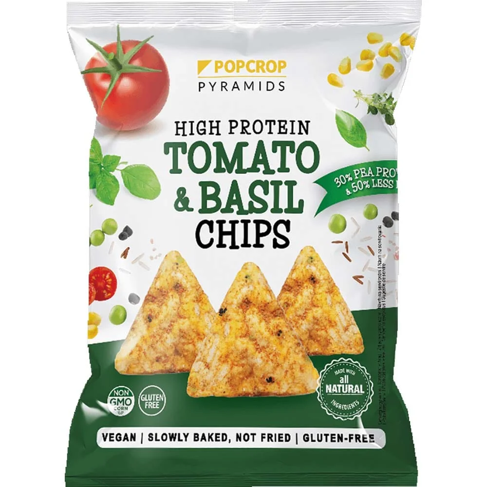 Φωτογραφία προϊόντος: OEM Vegan Chips Πρωτεΐνης με Τομάτα & Βασιλικό 60g Popcrop Χωρίς Γλουτένη 221030204