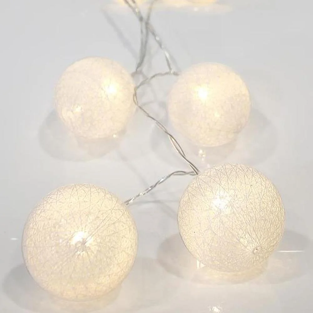 Φωτογραφία προϊόντος: Eurolamp 10 LED Με Λευκές Μπάλες Προέκταση 50cm Θερμό Λευκό Φως Μπαταρίας IP20