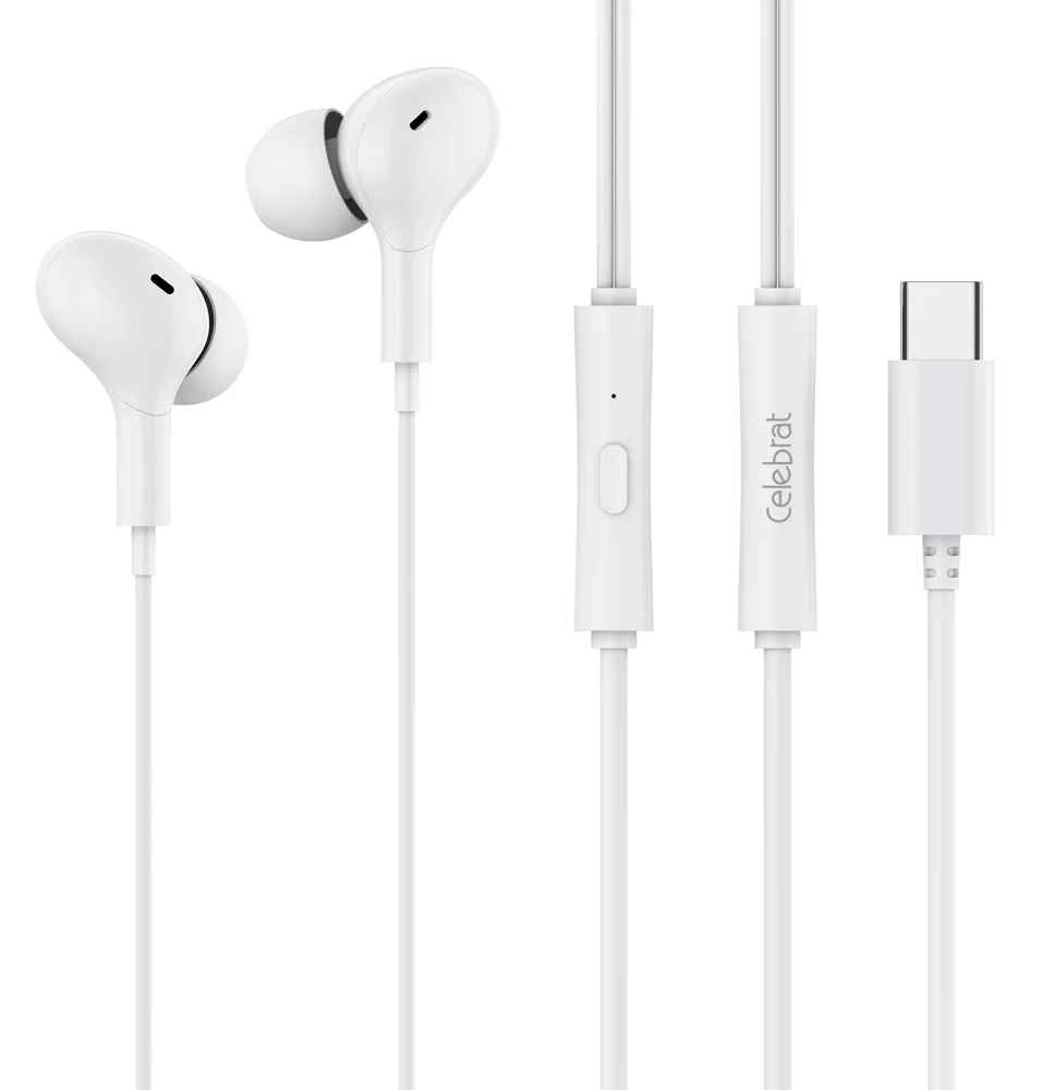 Φωτογραφία προϊόντος: CELEBRAT earphones με μικρόφωνο D13, USB-C σύνδεση, Φ10mm, 1.2m, λευκά