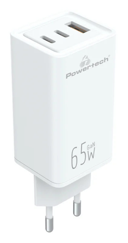 Φωτογραφία προϊόντος: POWERTECH φορτιστής τοίχου PT-1094, USB & 2x USB-C, 65W, GaN, λευκός