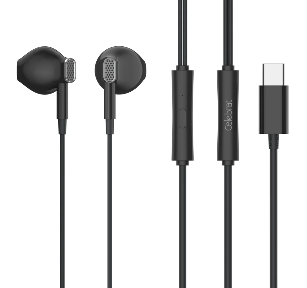 Φωτογραφία προϊόντος: CELEBRAT earphones με μικρόφωνο D12, USB-C σύνδεση, Φ14.2mm, 1.2m, μαύρα