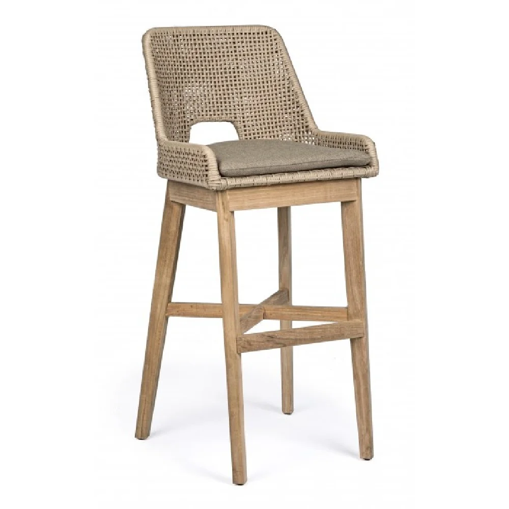 Φωτογραφία προϊόντος: Σκαμπό Bar Teak Rope Hesperia Taupe 49X57X112cm (Bizzotto) (BZ-0804734)