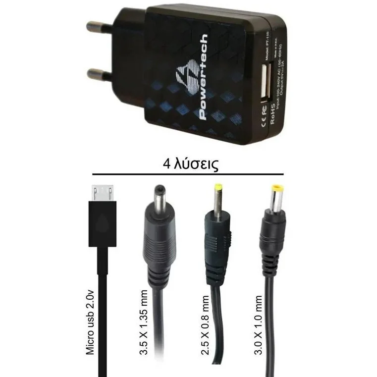 Φωτογραφία προϊόντος: Powertech Φορτιστής με Θύρα USB-A και Καλώδιο micro USB Μαύρος (PT-260)