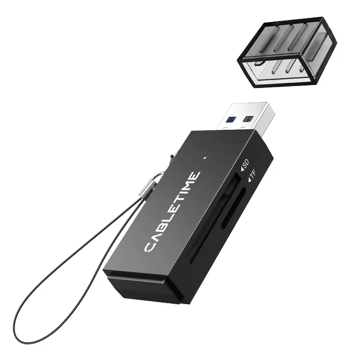 Φωτογραφία προϊόντος: CABLETIME card reader CT-ASD3-PB για SD & micro SD, USB, 5Gbps, μαύρο