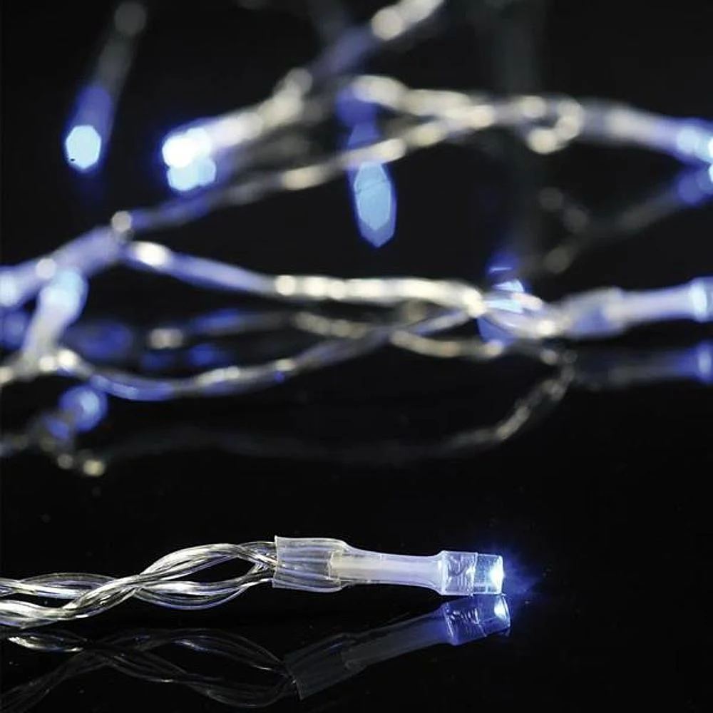 Φωτογραφία προϊόντος: Eurolamp 20 LED Με Προέκταση 50cm Διάφανο Καλώδιο Μπλε Φως Μπαταρίας IP20