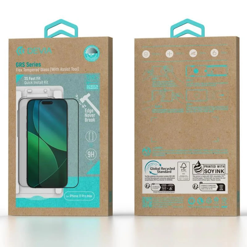 Φωτογραφία προϊόντος: Tempered Glass Full Face Flex Devia Apple iPhone 17 Pro Max με Βοηθητικό Εργαλείο GRS Μαύρο (1 τεμ.) N71292