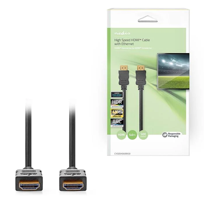 Φωτογραφία προϊόντος: NEDIS Καλώδιο High speed HDMI with Ethernet, HDMI αρσ. - HDMI αρσ., 5.00m.