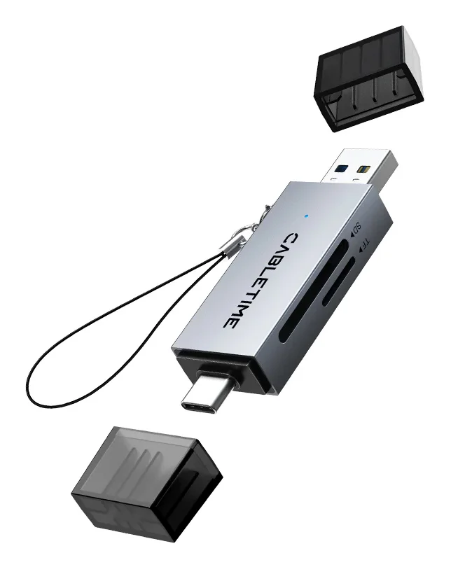 Φωτογραφία προϊόντος: CABLETIME card reader CT-ACSD3-AG, SD/micro SD, USB/USB-C, 5Gbps, γκρι