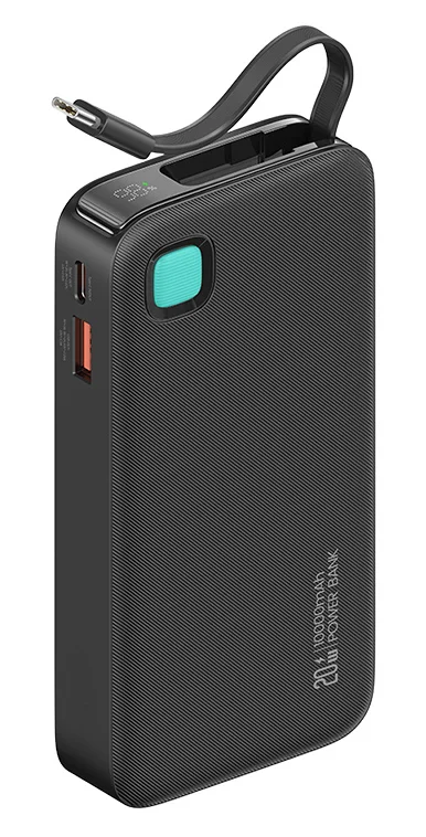 Φωτογραφία προϊόντος: USAMS power bank CD224 με καλώδιο USB-C, 2x θύρες εξόδου, 10000mAh, 20W, μαύρο