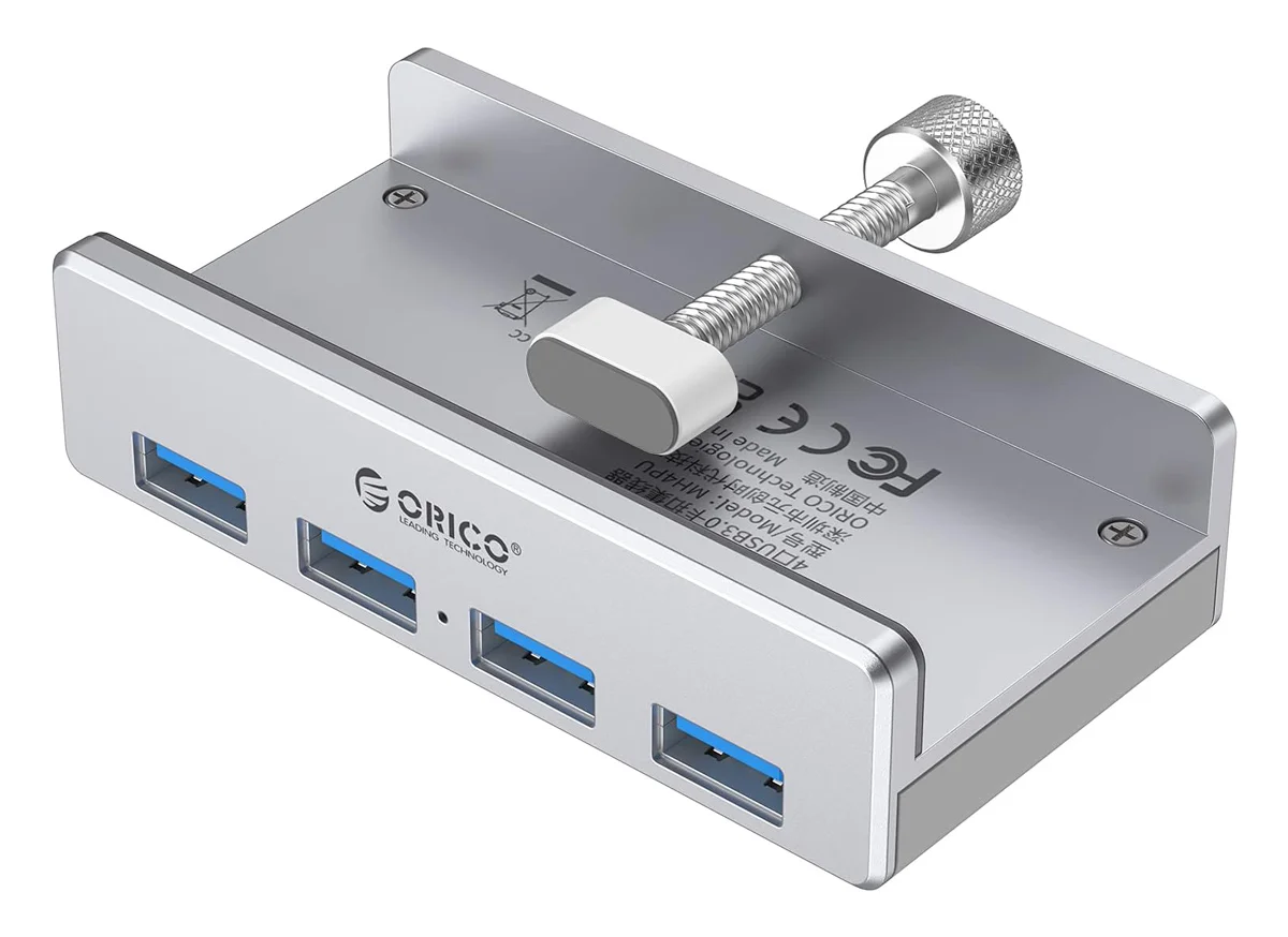 Φωτογραφία προϊόντος: ORICO USB hub MH4PU-P με σφιγκτήρα, 4x θυρών, 5Gbps, USB σύνδεση, ασημί