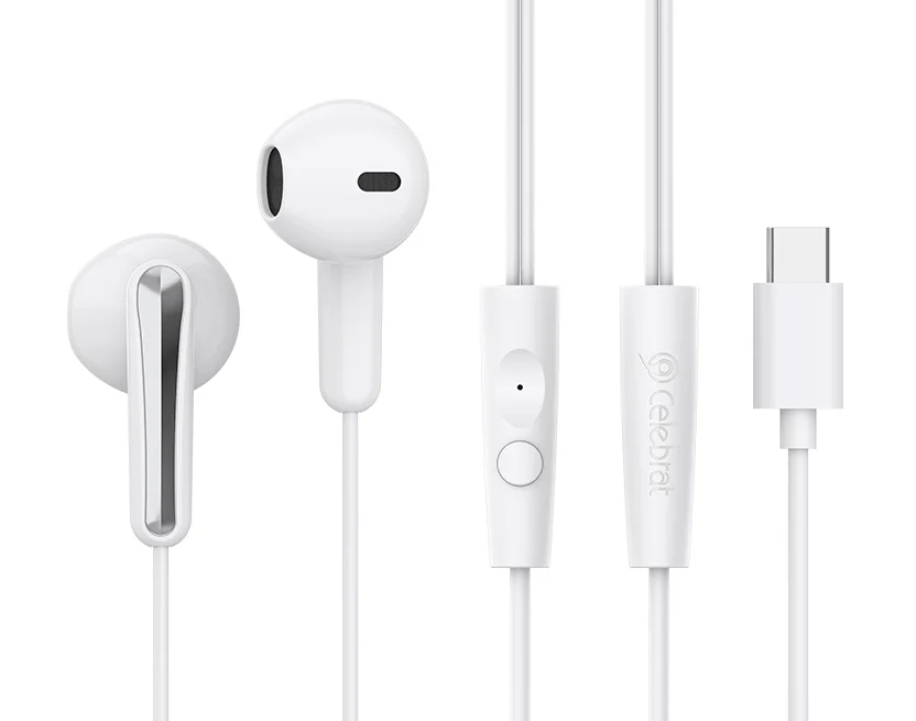 Φωτογραφία προϊόντος: CELEBRAT earphones με μικρόφωνο G37, USB-C σύνδεση, 14.2mm, 1.2m, λευκά