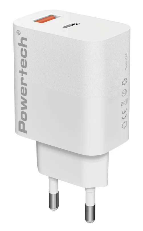 Φωτογραφία προϊόντος: POWERTECH φορτιστής τοίχου PT-1437, USB/USB-C, 20W, GaN, λευκός