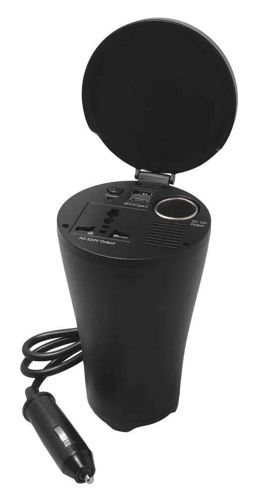 Φωτογραφία προϊόντος: POWERTECH inverter αυτοκινήτου PTL-022, 150W, 12V DC σε 220V AC, με USB/USB-C