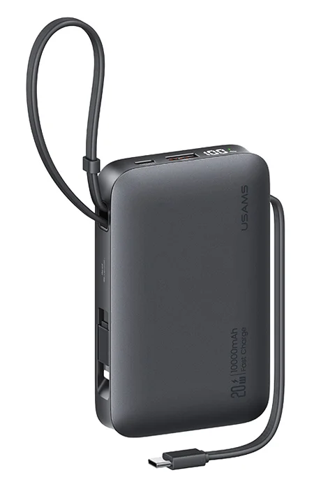 Φωτογραφία προϊόντος: USAMS power bank CD228 με 2x καλώδια, 2x θύρες εξόδου, 10000mAh, 20W, γκρι