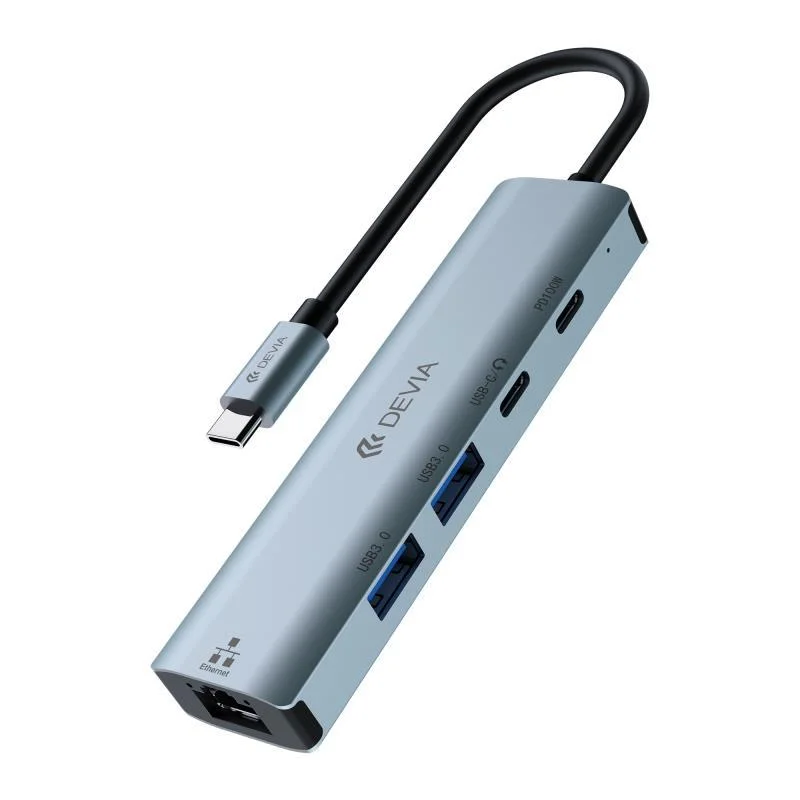 Φωτογραφία προϊόντος: Hub USB C Devia EC701 5 σε 1 PD 100W RJ45 Leopard Γκρι N69961