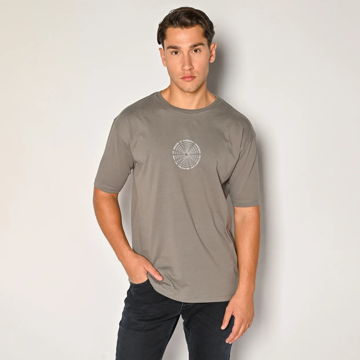 Φωτογραφία προϊόντος: Ανδρικό Τ-shirt Με Στάμπα Ανθρακί Brokers Loose Fit