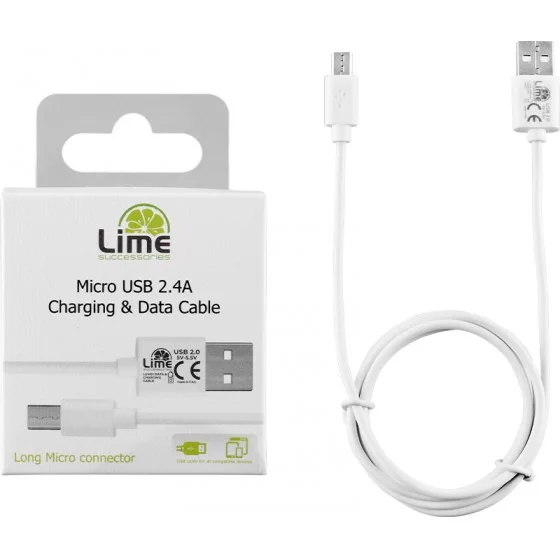 Φωτογραφία προϊόντος: OEM Lime Micro Usb Devices Long Usb 2.4A Φόρτισης-Data 1m LUM01 White - (5205308215322)