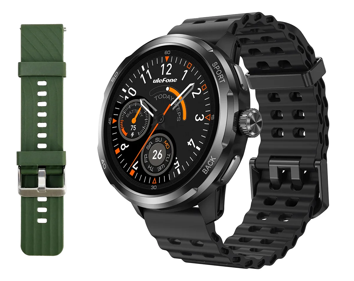 Φωτογραφία προϊόντος: ULEFONE smartwatch Armor Watch Pro, 2x λουράκια, heart rate, 1.50" AMOLED, GPS, 5 ΑΤΜ/IP68/IP69K/MIL-STD-810H, μαύρο