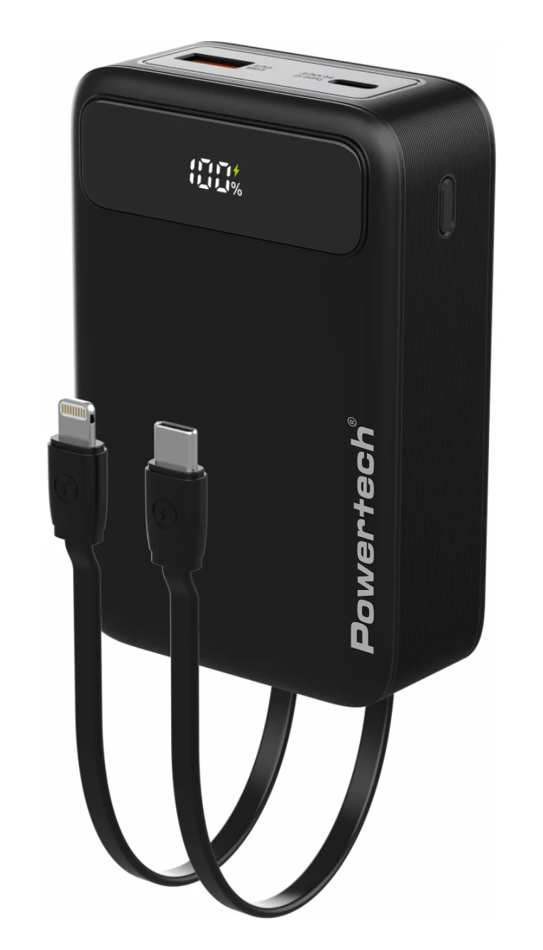 Φωτογραφία προϊόντος: POWERTECH power bank PT-1504 με καλώδια & οθόνη, 20000mah, 22.5W, μαύρο